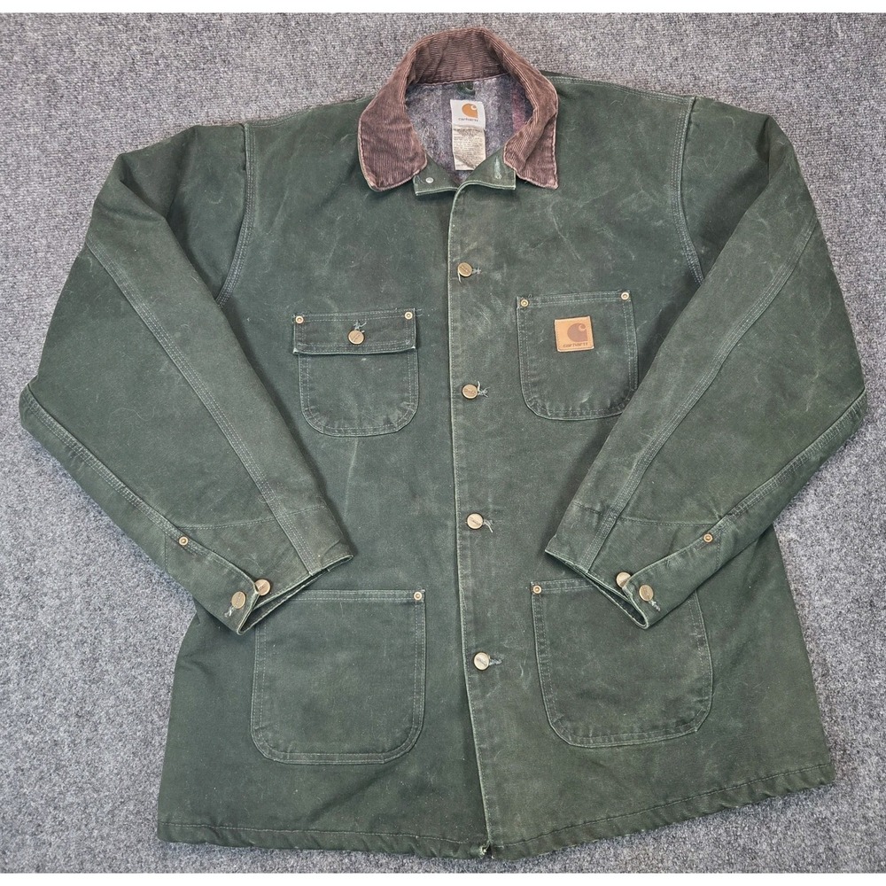 Vintage Carhartt C02 SPC Chore Jacket Mens Large Tall Spruce Green Lined USA - Picture 2 of 8